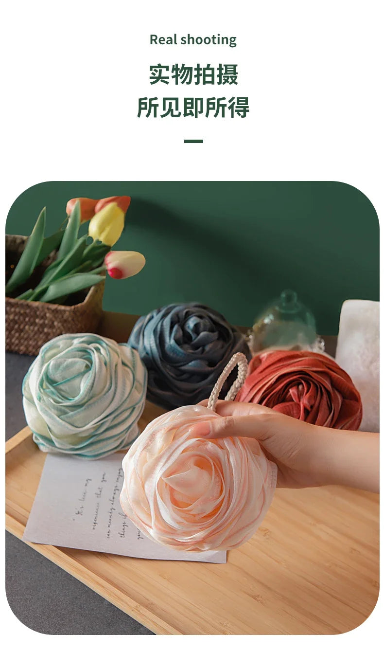 Fast Foaming Lightweight Rose Shower Ball Wash Scrub Sponge for Bathroom Super Soft Large Non-Scattered Ball Flower Bath Rub