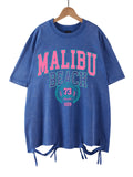 Malibu Beach Washed T-Shirt Women Letter Printing Cotton T Shirt Comfortable Crewneck Tops Casual Oversized Tees Female Clothes