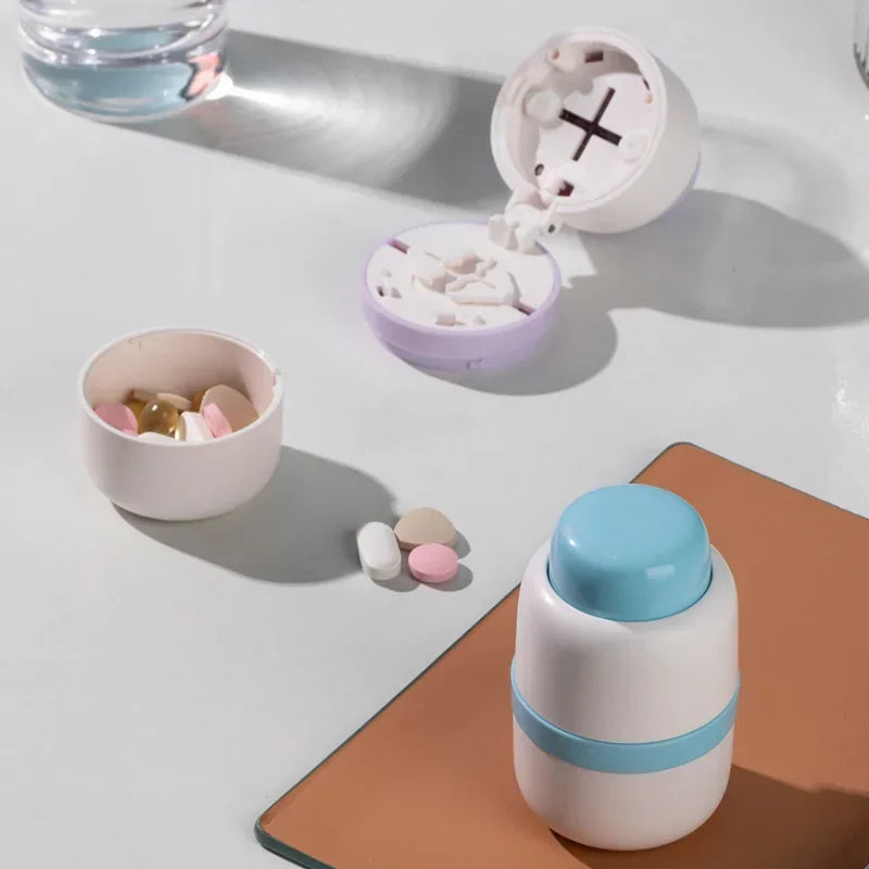 Portable 2-in-1 Pill Box with Pill Cutter for Cutting Small Pills or Large Pills in Half & Quarter Travel Pill Organizer Case