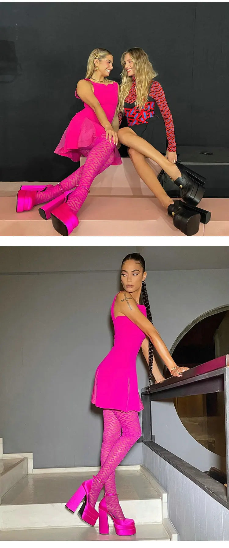 High Heels Women 2025 New Fashion Show 15cm Personality Super High Heel Waterproof Square Head Black Silk Runway Shoes