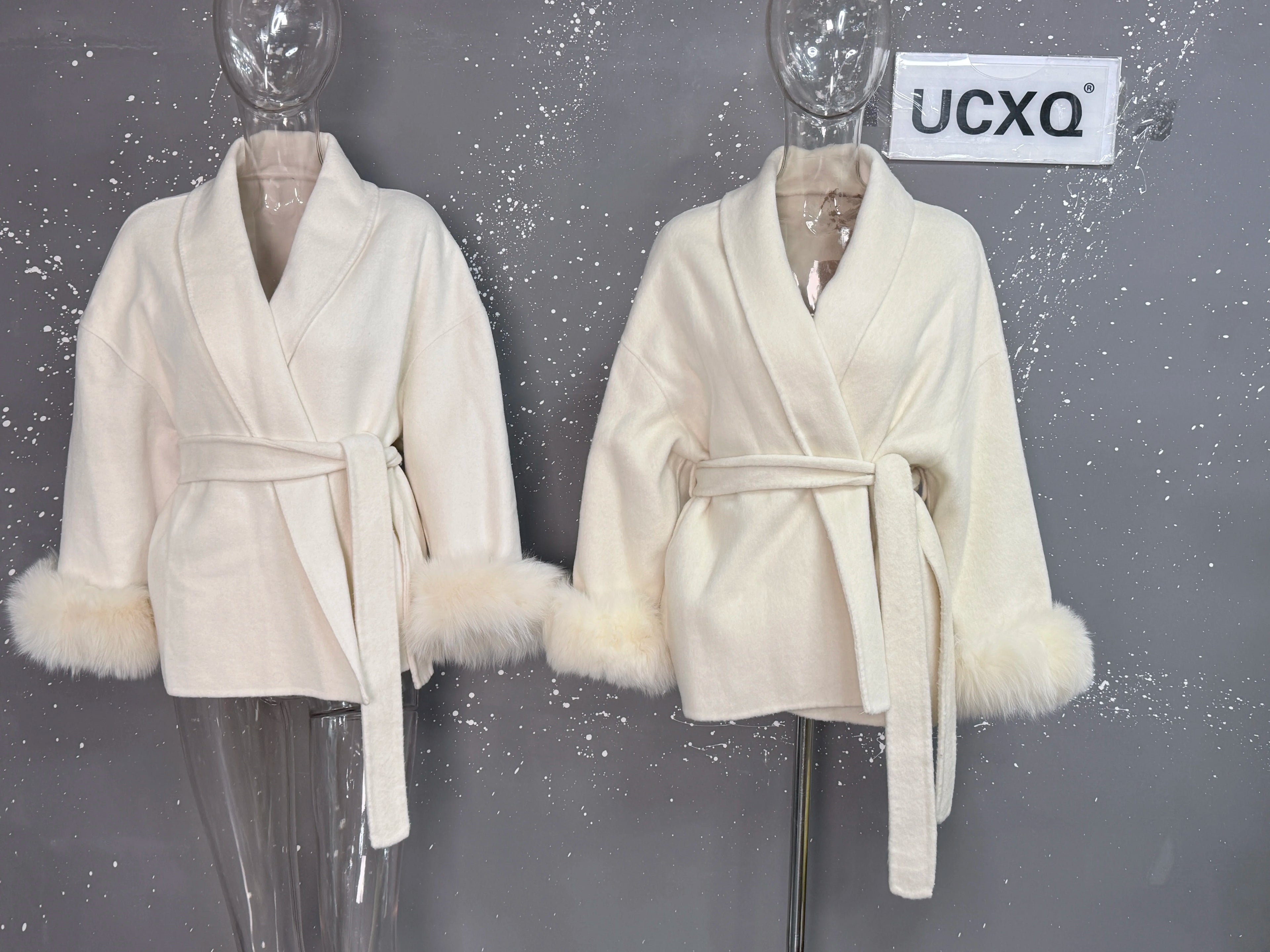 UCXQ Elegant OL Office Lady Overcoats Fur Patchwork Long Sleeve Woolen Coat Beautiful Women's Clothing Jacket Autumn 2025 Winter