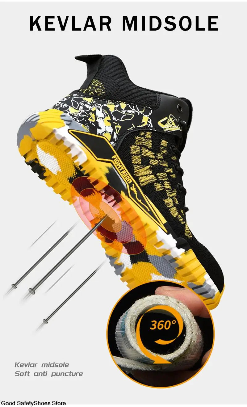Work Safety Boots Men Work Shoes Steel Toe Safety Shoes Men lightweight Indestructible Boots Anti-puncture Work Sneakers Male