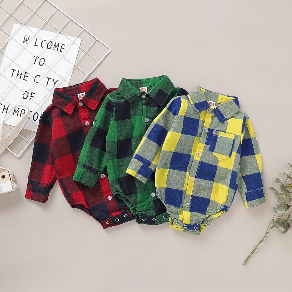 0-18 Months Newborn Baby Boy Romper Long Sleeves Red Plaid Bodysuit Spring&Autumn Fashion Jumpsuit for Infant Baby Boy Clothes