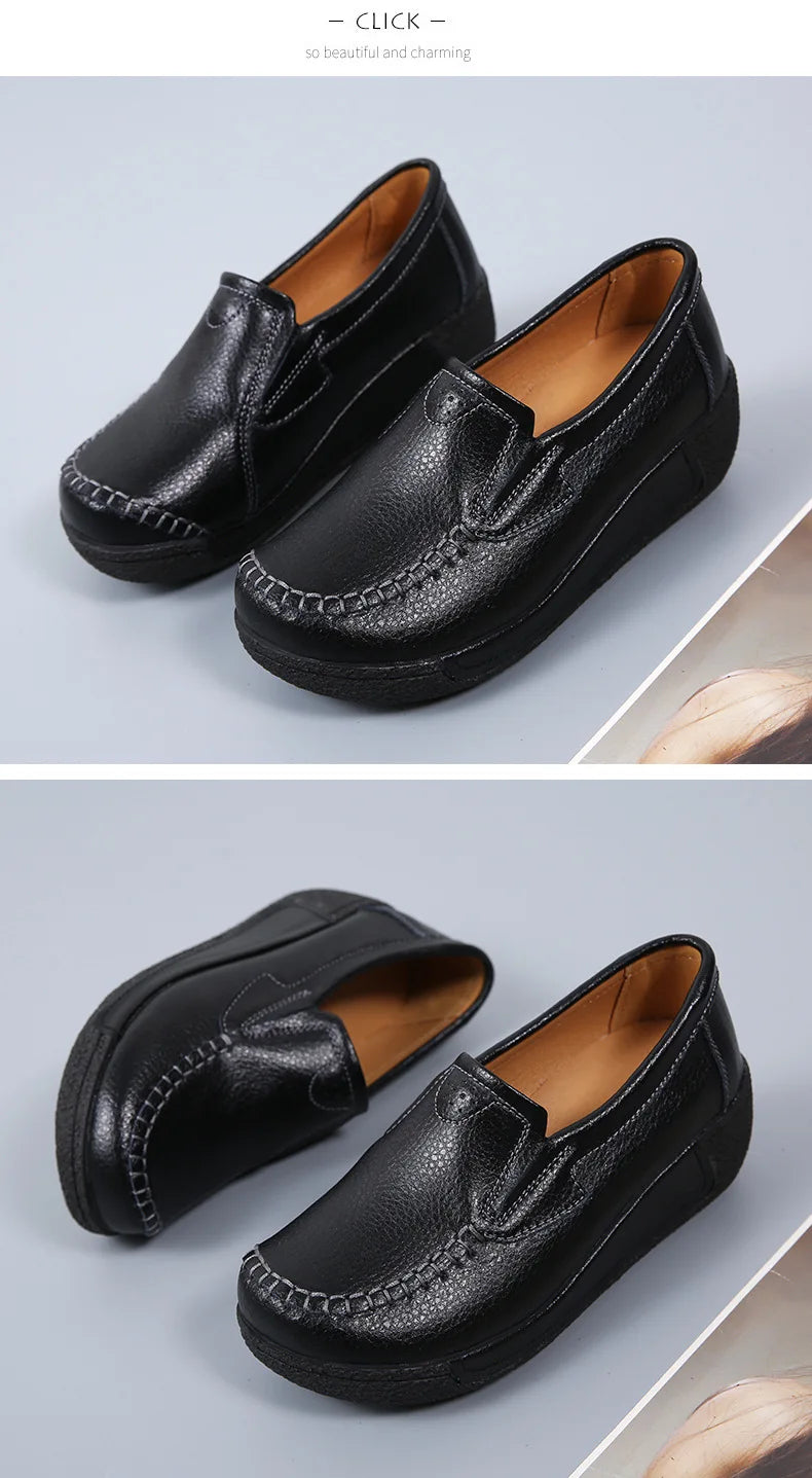 2022 Spring Autumn Women Flats Platform Loafers Ladies Genuine Leather Comfort Wedge Moccasins Orthopedic Slip On Casual Shoes