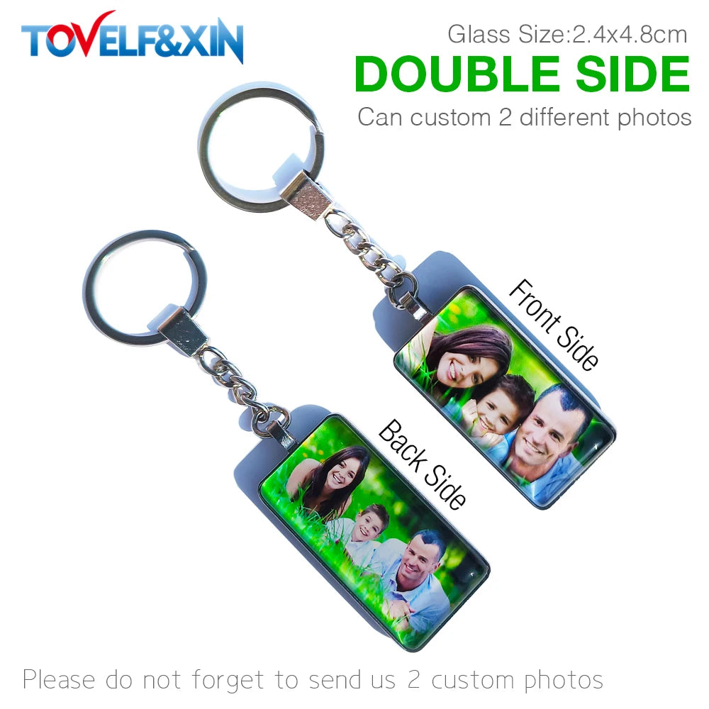 DIY Double Side Photo Custom Keychain Personalized Keyrings Customized Glass Cabochon Family Lovers Baby metal Key chain Gifts