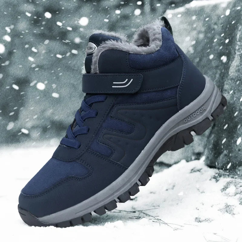 Winter High Top Snow Boots Men's Cotton Shoes Warm Fleece Lined Outdoor Anti-slip Casual Flats for Elderly And Middle-aged