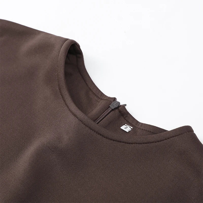 2025 Chic Splicing Brown Half Sleeve Maxi Dress Women's Casual Pleated A-line Slim Vestidos Female Office Commute Street Robes