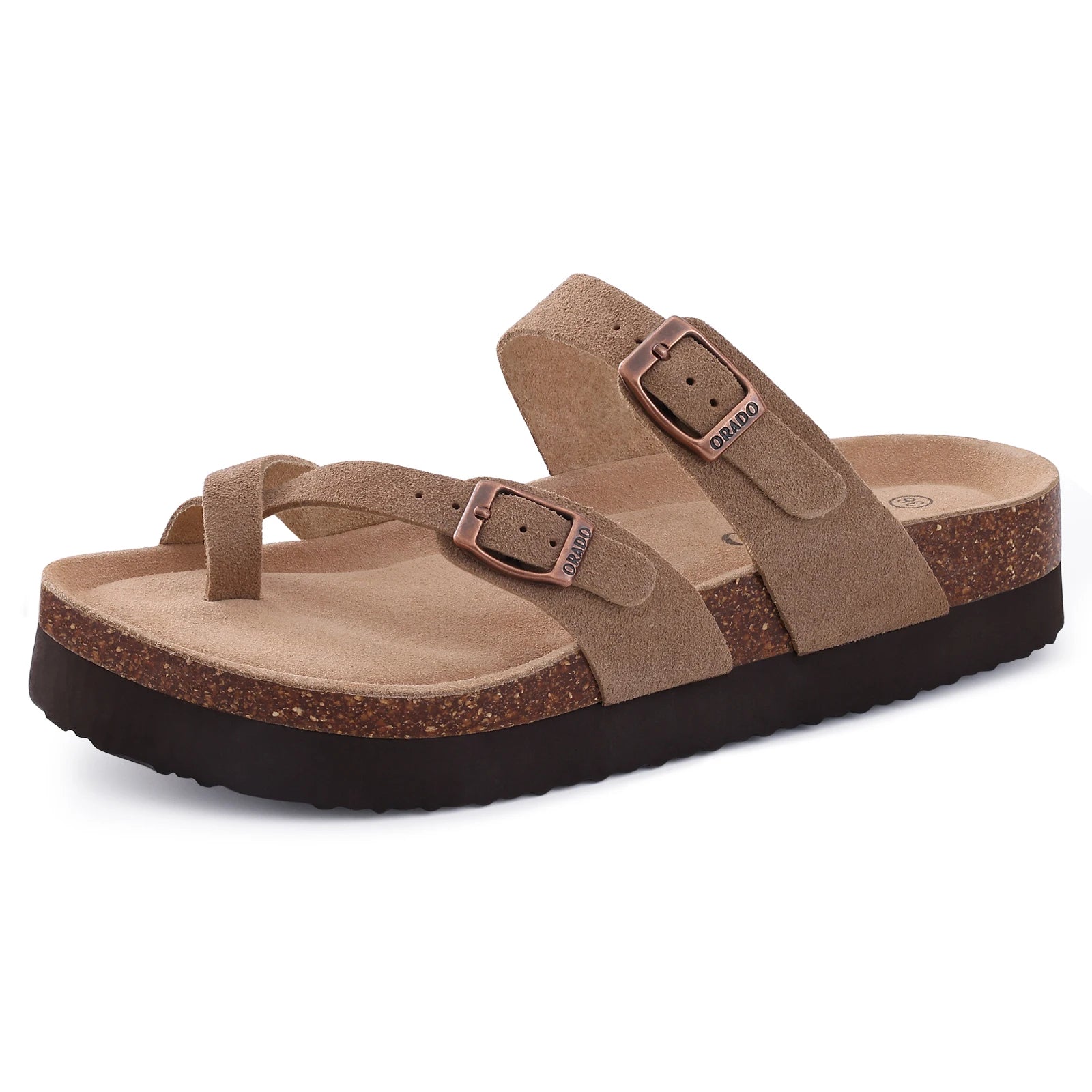 Shevalues Women Sandals Fashion Casual Cork Slippers Comfort Flats Slides With Adjustable Buckle Female Thick Sole Home Shoes