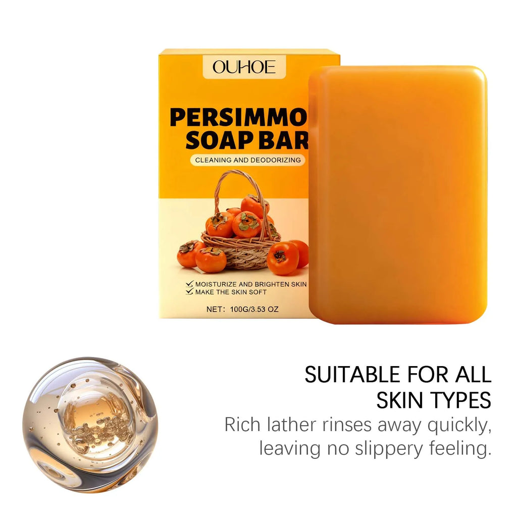OUHOE Persimmon Soap Bar Sweet Fruity Scent Strengthen Skin Barrier Protection Maintain Healthy Removes Surface Dirt