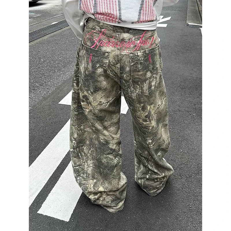 ZHIZOU Women Gothic Baggy Y2k Jeans American 2000s Style Embroidery Jean Pants Vintage Harajuku Oversize Denim Trousers Autumn