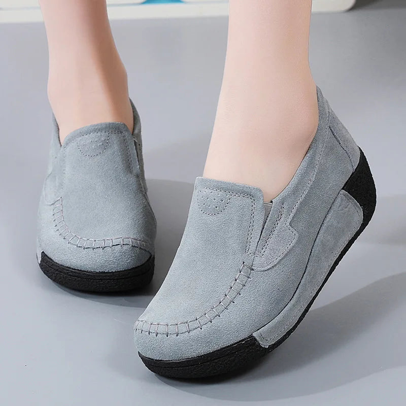 2022 Spring Autumn Women Flats Platform Loafers Ladies Genuine Leather Comfort Wedge Moccasins Orthopedic Slip On Casual Shoes