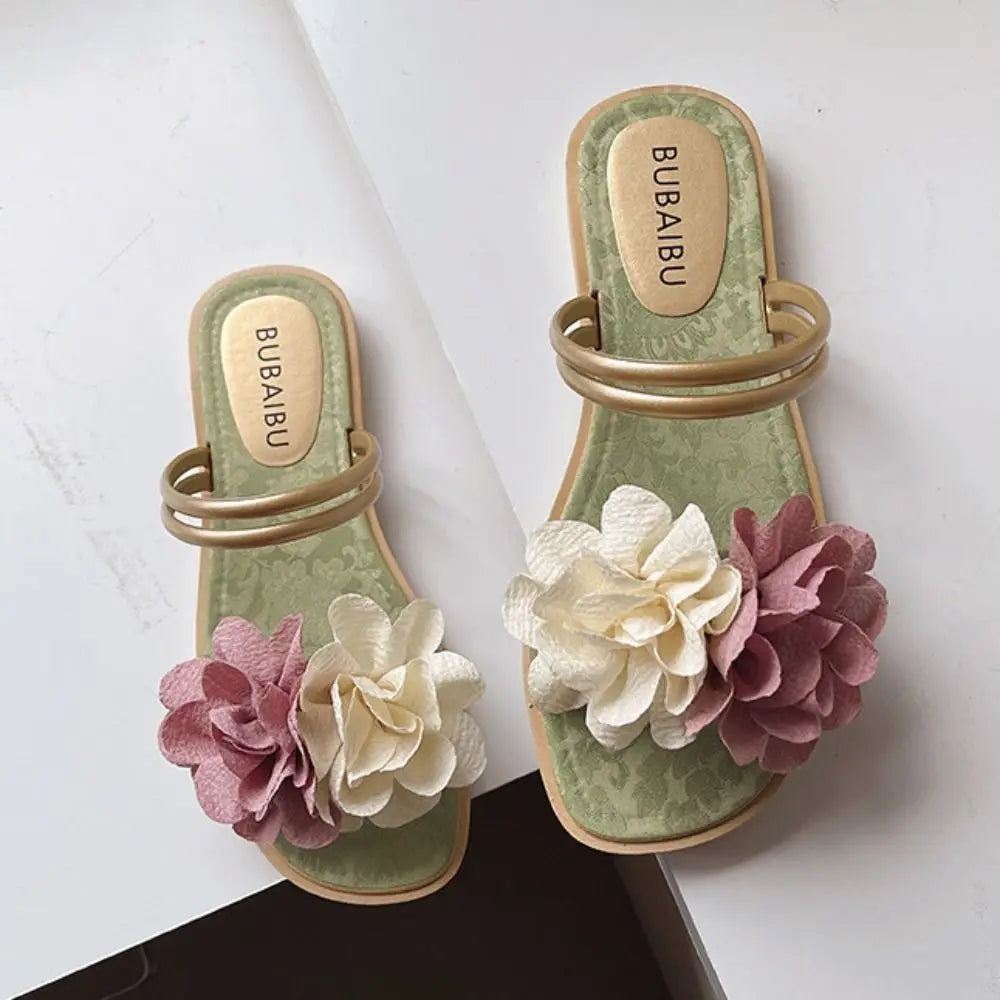 Casual Sweet Flower Flip Flops Waterproof Holiday Seaside Sandals Non-Slip Flat Vacation Beach Slippers Summer