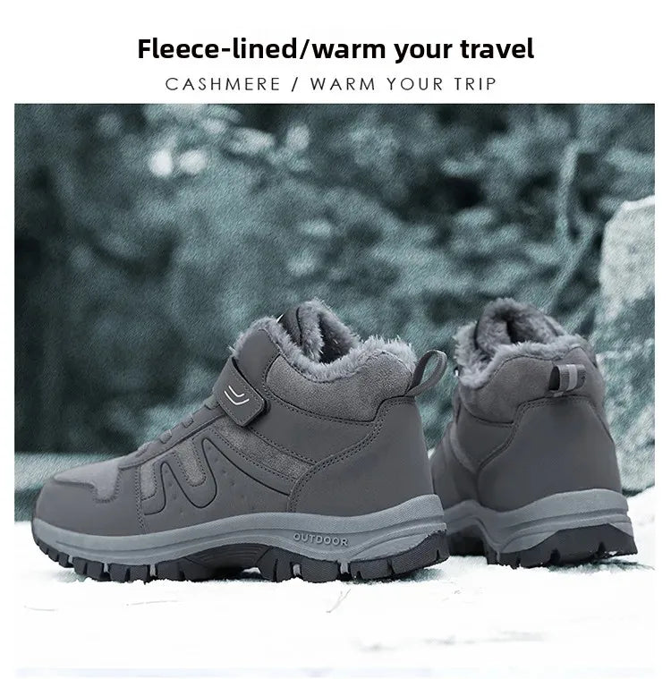 Winter High Top Snow Boots Men's Cotton Shoes Warm Fleece Lined Outdoor Anti-slip Casual Flats for Elderly And Middle-aged
