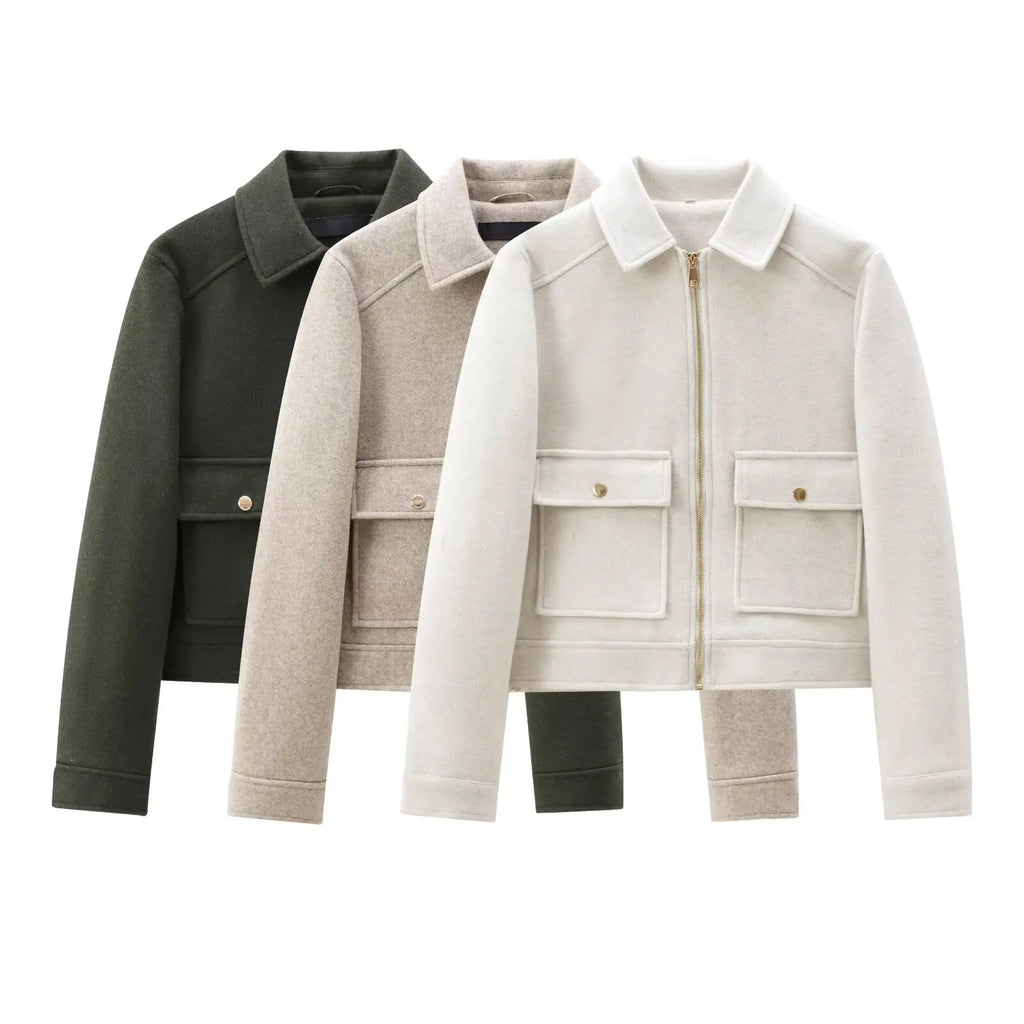 Women's Zipper Jacket Coat New Winter Long Sleeve Pocket Outerwear Coat Short Street Elegant Women's Jacket