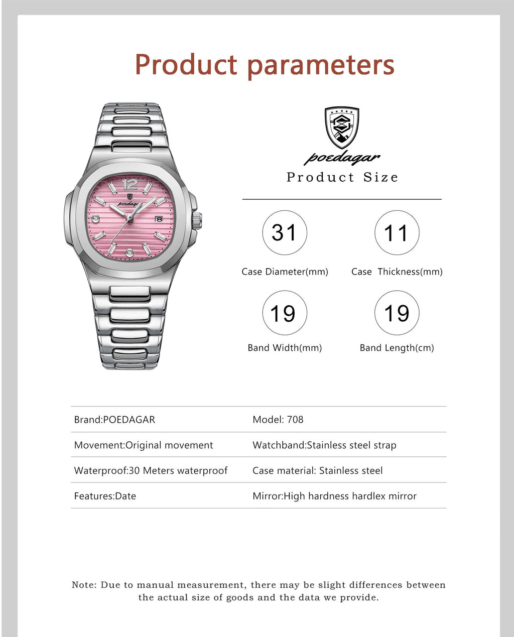 POEDAGAR Square Fashion Woman Wristwatch Luminous Waterproof Date Ladies Watch Luxury High Quality Quartz Women's Watches Reloj