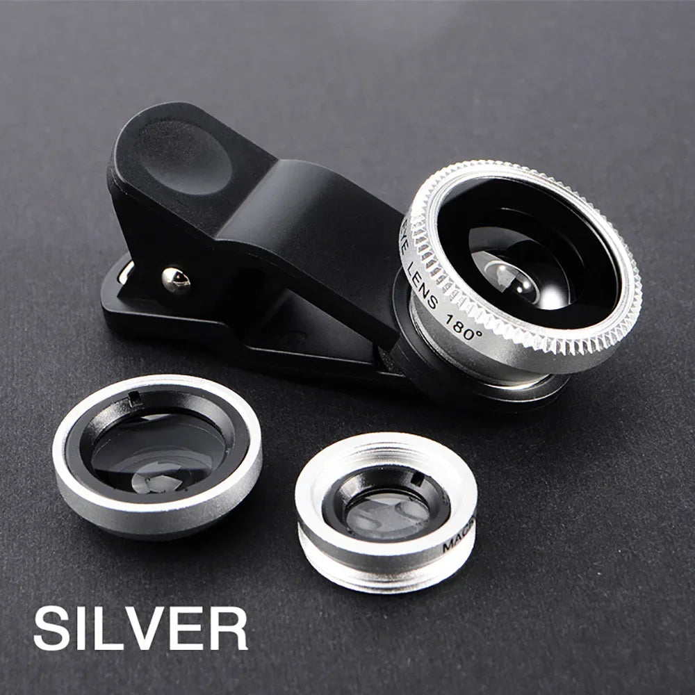 3 in 1 Lens Magnifying Glass 0.67X Wide Angle Fisheye Phone Lens Micro Camera Len Universal Kit With Phone Clip For Smartphones