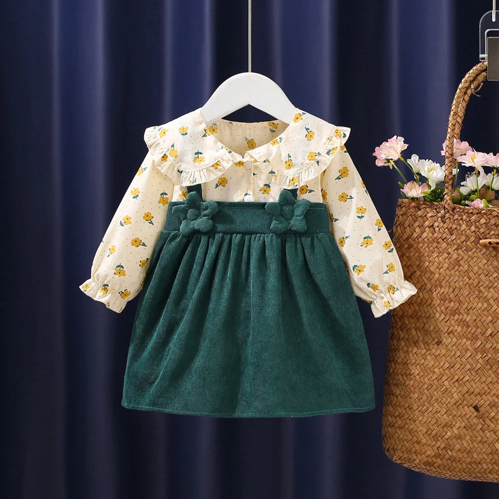 Girls Dresses Spring And Autumn Bow And Flower Pattern Long Sleeve Baby Girl Clothes Cute Birthday Celebration Kids' Dresses