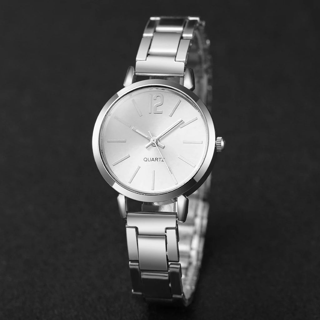 6PCS/Set Fashion Women's Quartz Watch Stainless Steel Band Wrist Watches Diamond Jewelry Set(Without Box)