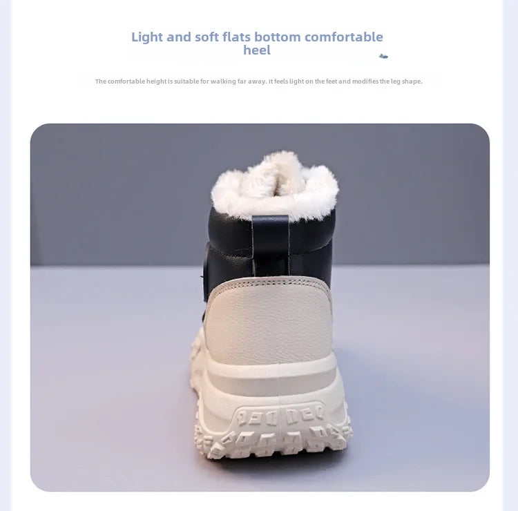 Women's Winter 2023 New Style Flat Boots Fleece Lined Thickened Warm Cotton Shoes High Top Little White Shoes Hx-q037