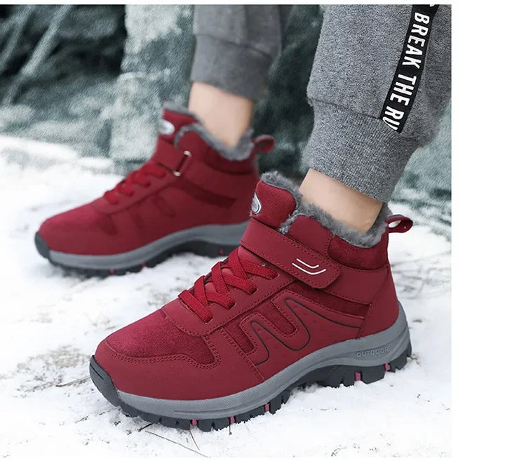 Winter High Top Snow Boots Men's Cotton Shoes Warm Fleece Lined Outdoor Anti-slip Casual Flats for Elderly And Middle-aged