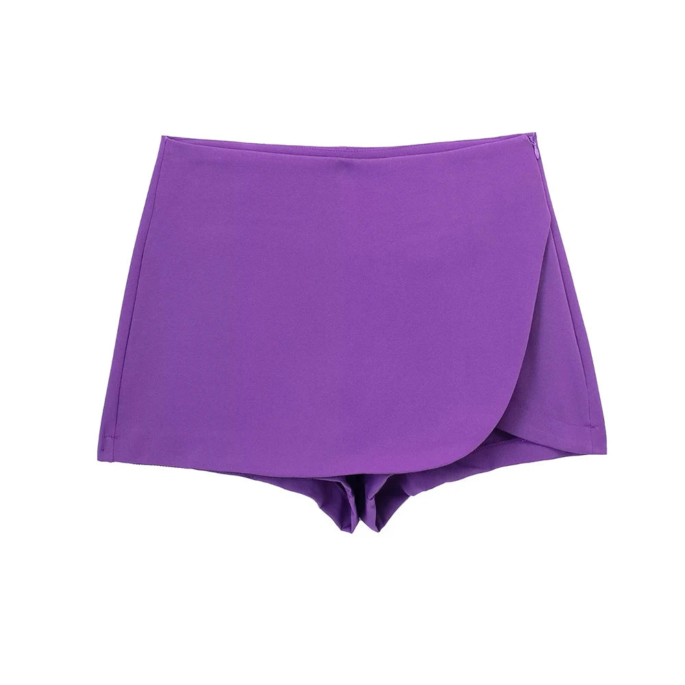 Women Fashion Pareo Style Shorts Skirts Vintage High Waist Side Zipper Female Skort Mujer