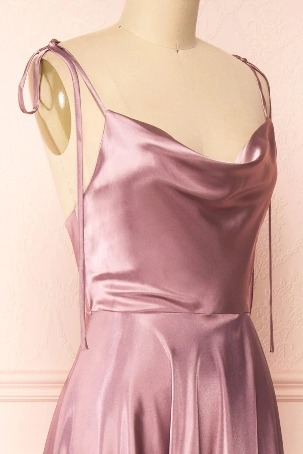 BABYONLINE Elegant Bridesmaid Dress Cowl Neck Adjusted Spaghetti Silky-satin Fabric A-line Silhouette Wedding Women Long Gown