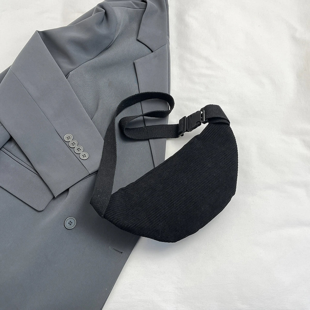 Casual Corduroy Belt Bags for Men Women Fashion Fanny Pack Female Banana Waist Bag Hip Purse Shoulder Crossbody Chest Bag Pocket