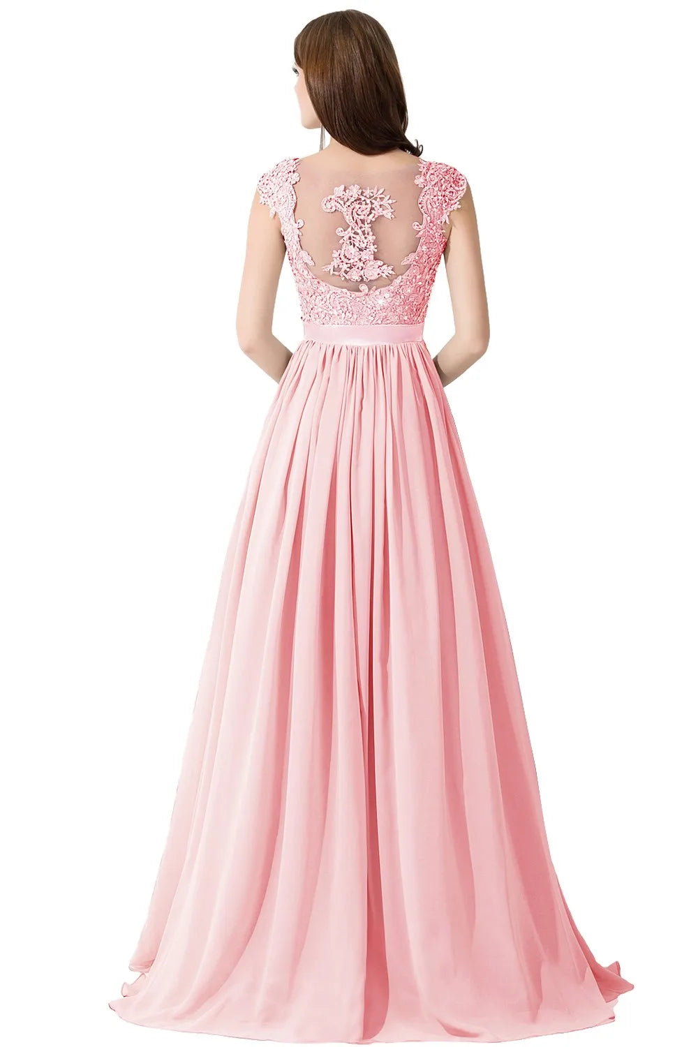 Hot Sale Elegant Long Bridesm Dress Women 2024 For Wedding A-line V Neck Floral Lace Sexy Sleeveless Back Hollow Evening Dress