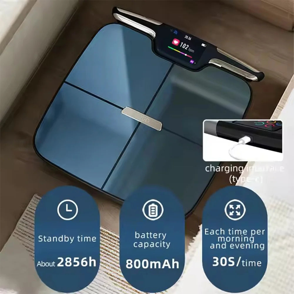 Smart Digital Body Weight Scale FSA or HSA elegible 8 Electrodes 56+Metrics -Rechargeable- WiFi & Bluetooth - Full Body Analysis