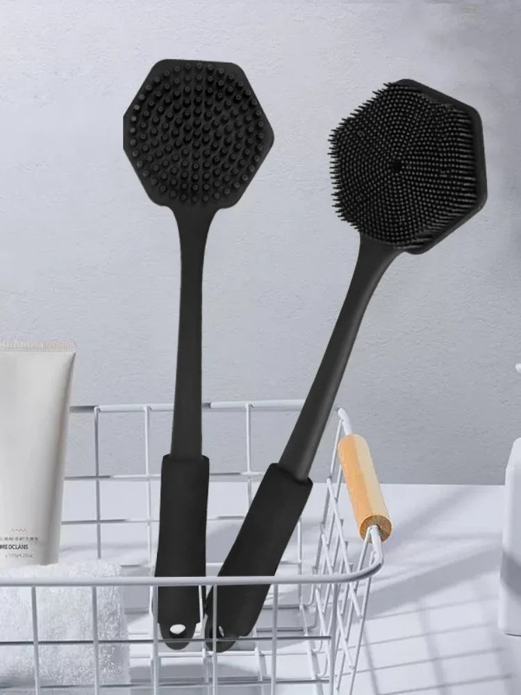 1pcSilicone Anti Slip Shower Brush Household Double Sided Thickened Bathing Brushes Extend Widen Brush Head Bath Sponge Scrubber