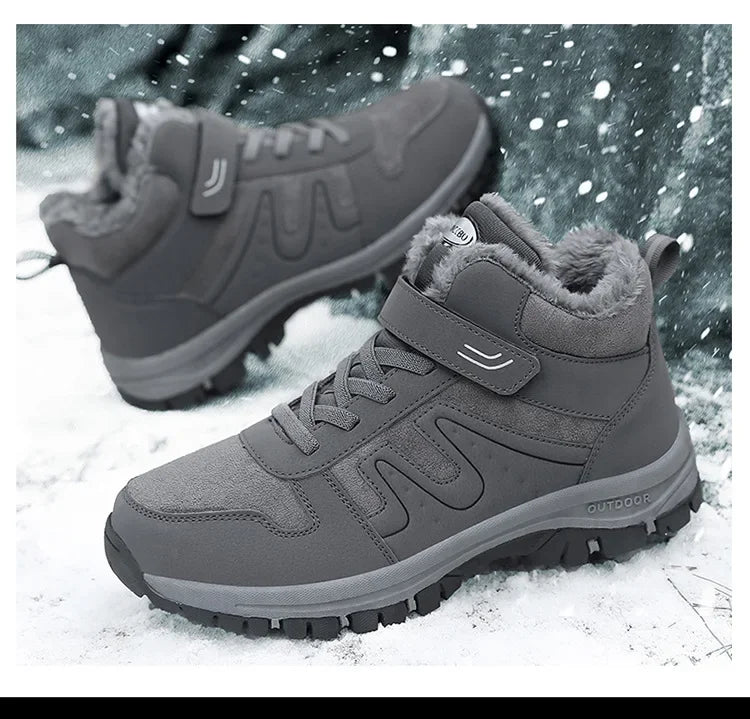 Winter High Top Snow Boots Men's Cotton Shoes Warm Fleece Lined Outdoor Anti-slip Casual Flats for Elderly And Middle-aged