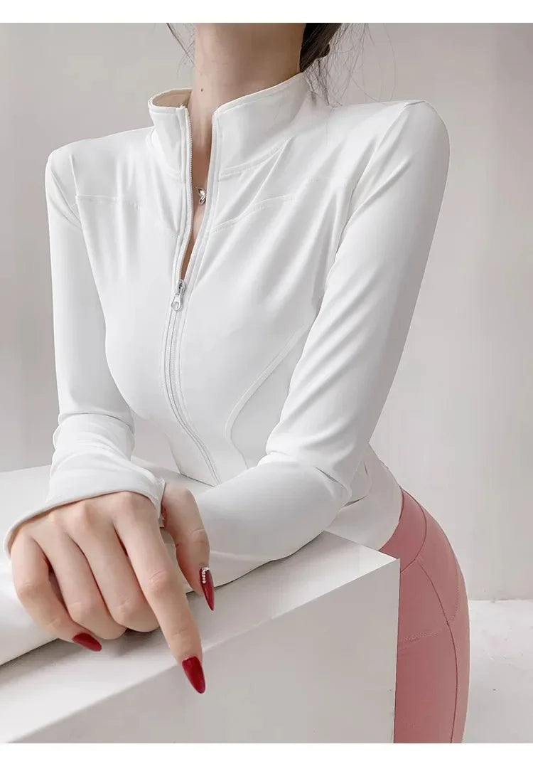 S-3XL Sun Quick Drying Sports Coat Women's Tight Top Yoga Jacket Long Sleeve Zipper Jacket Running Fitness Women's Jacket