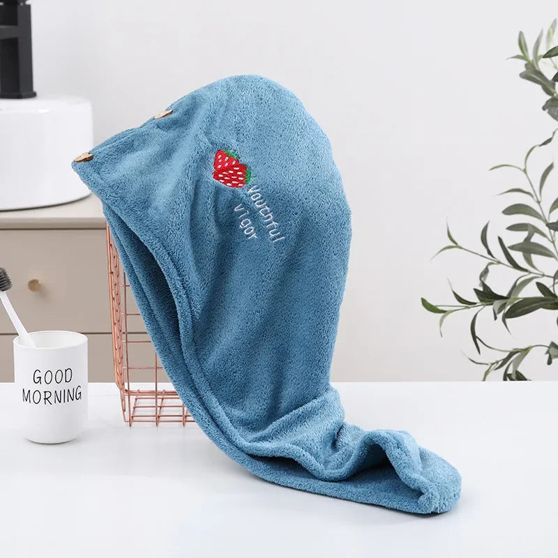 Coral plush thick dry hair cap cartoon embroidery absorbent triangle cap women's bath cap absorbent dry hair towel