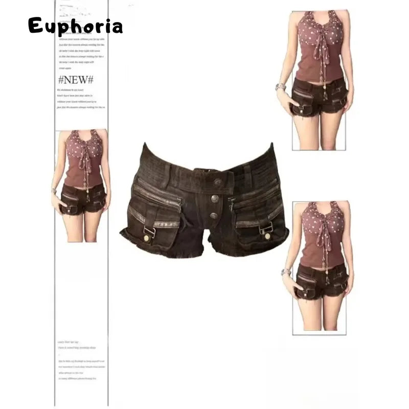 Women's Harajuku Style Shoujo Street Super Short Jean Casual Sexy Slim Shorts 2000S Blue Sheath Y2K E-Girl Hotsweet Denim Shorts