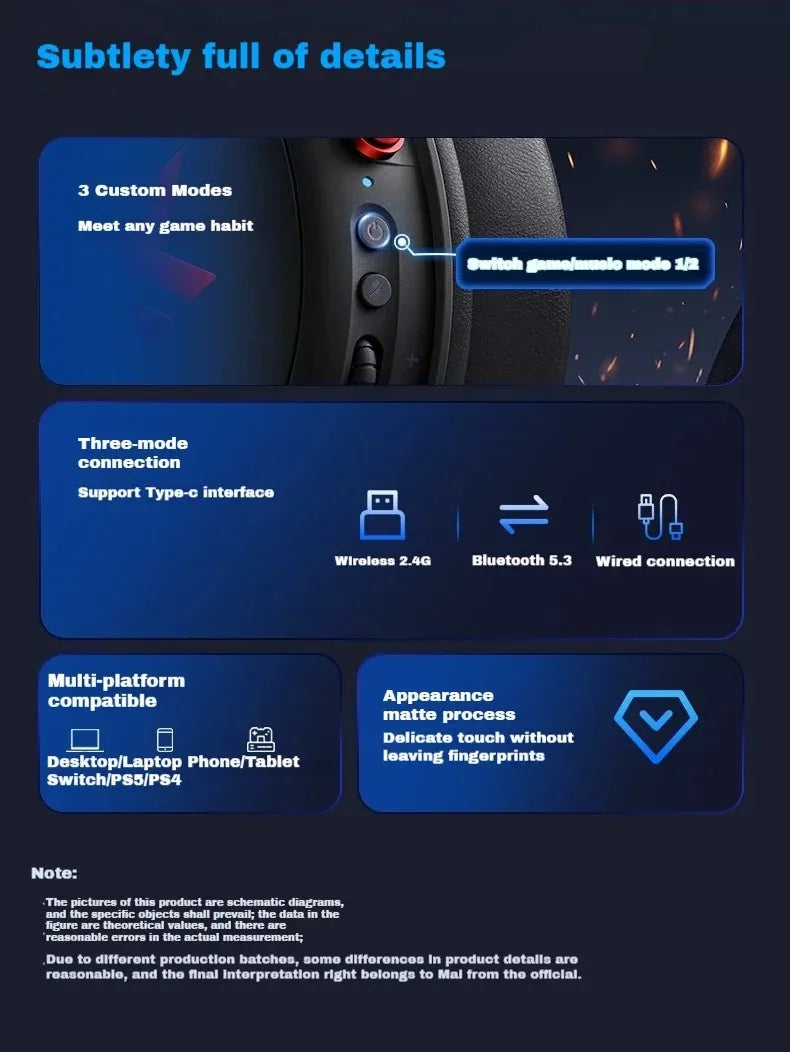 Original MCHOSE V9 PRO Music Esports Gaming Headphones 3-mode Wireless Noise Reduction Mic Customized Head-mounted