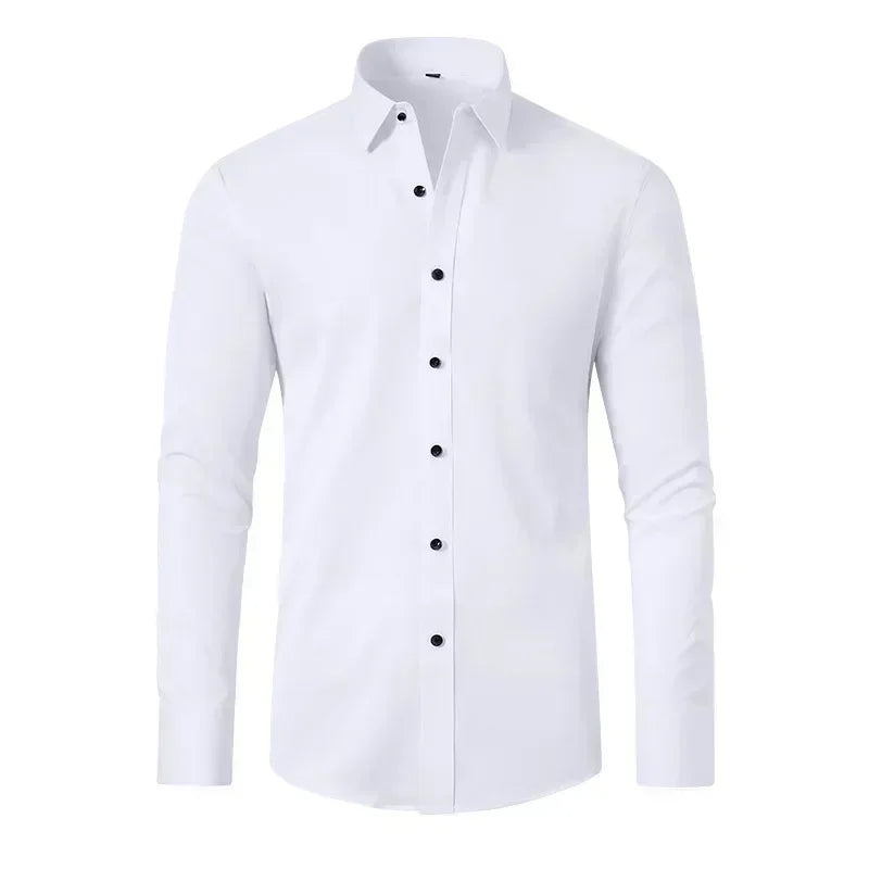 Micro elastic men's long sleeved shirt, silky and not easily wrinkled, high-quality men's shirt, plus size shirt