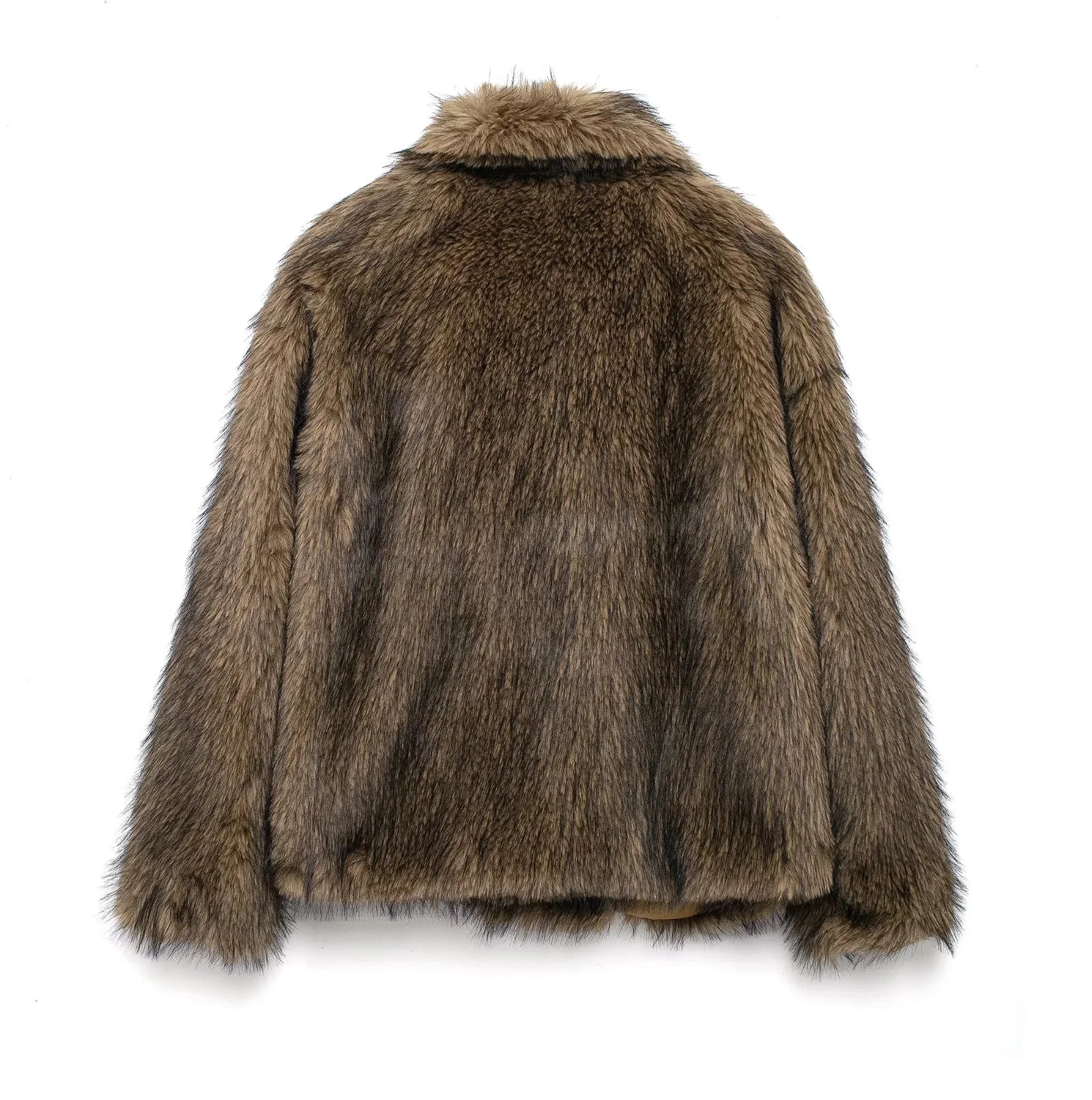 KONDALA 2026 Spring Summer Casual Faux Fur Brown Women Warm Jackets Valentine‘s Day Turn Down Collar Oversized Elegant Coats