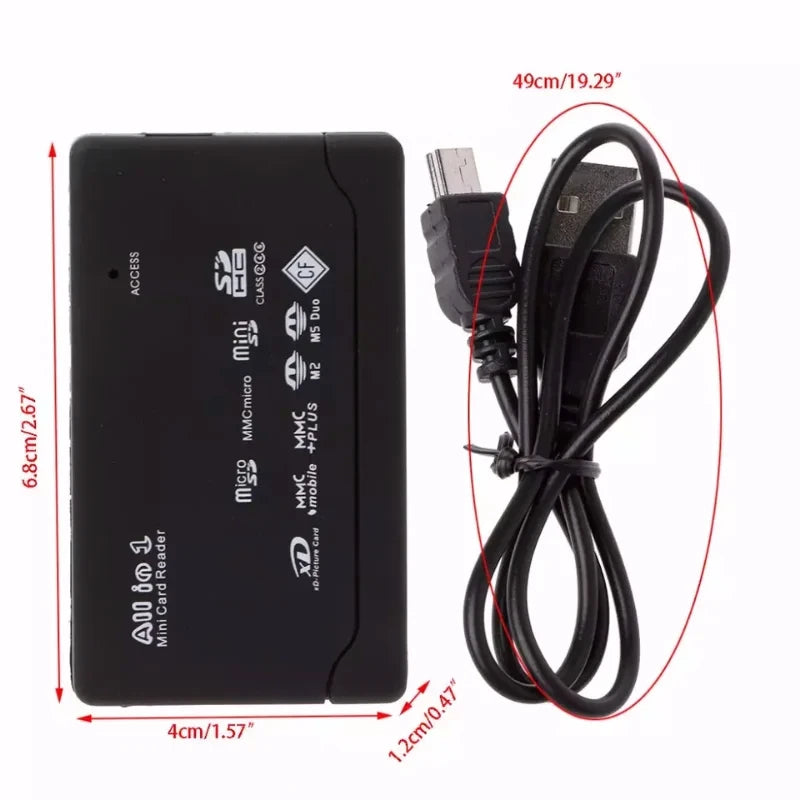 Usb 2.0 All In One Mini Memory Card Reader, Multifunctional Card Reader,, 480mbps, Tf, M2, Xd, Cf, Micro Sd