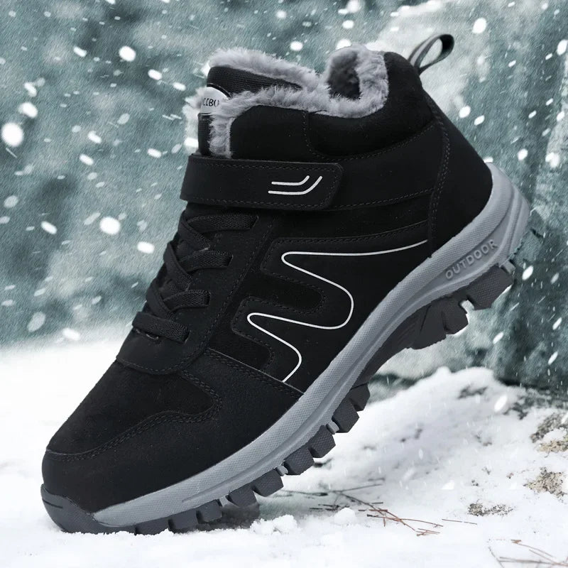 Winter High Top Snow Boots Men's Cotton Shoes Warm Fleece Lined Outdoor Anti-slip Casual Flats for Elderly And Middle-aged