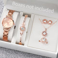 6PCS/Set Fashion Women's Quartz Watch Stainless Steel Band Wrist Watches Diamond Jewelry Set(Without Box)