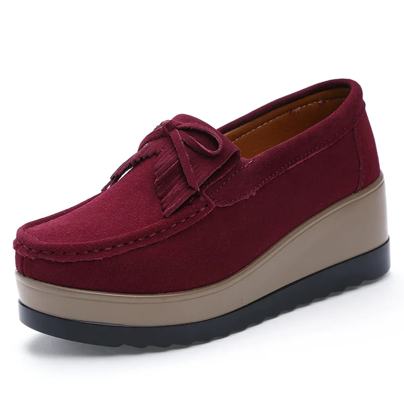 Fashon Green Suede Shoes of Women 2025 Spring Platform Leather Flats Slip on Sneakers Designer Tassel Fringe Loafer Moccasins