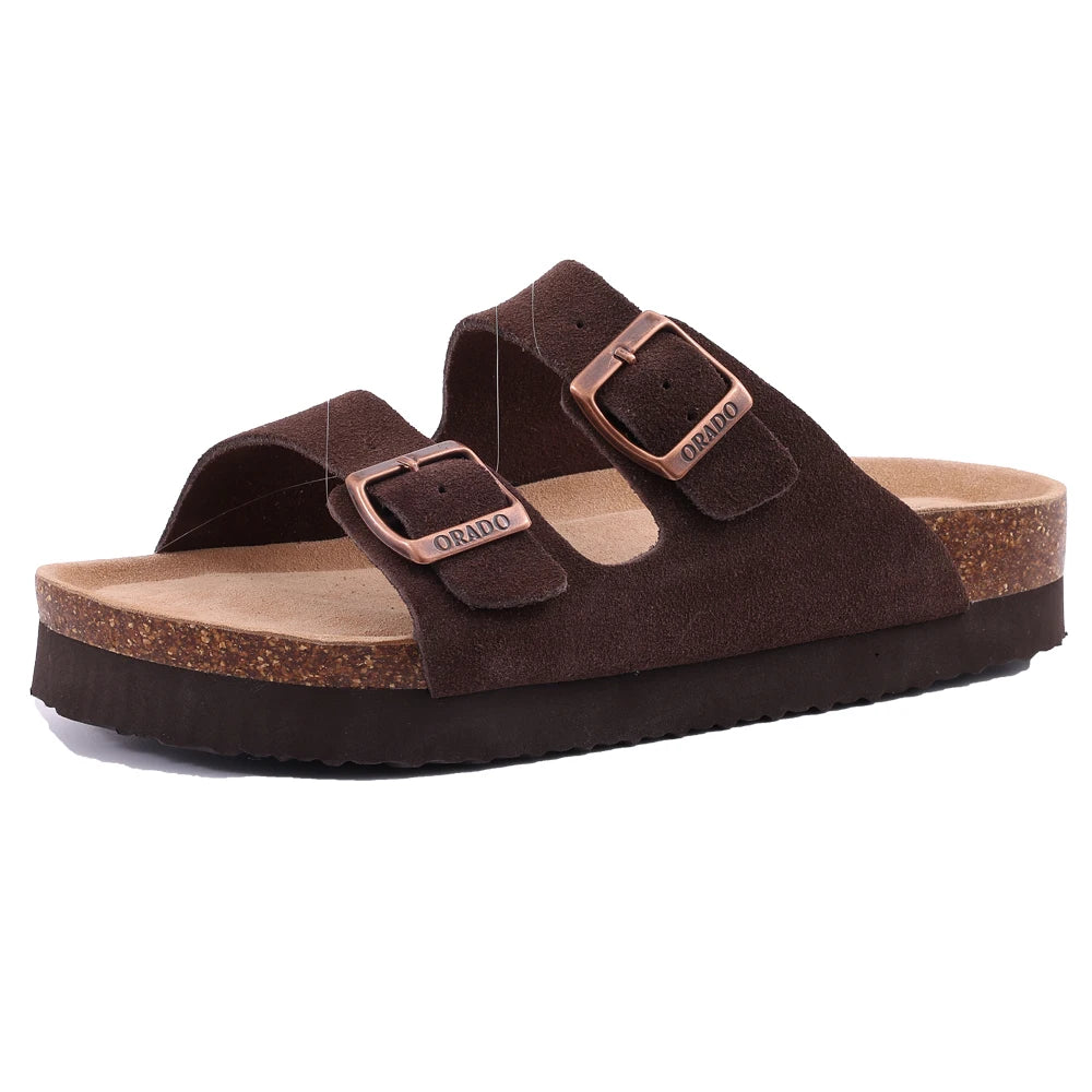 Shevalues Women Sandals Fashion Casual Cork Slippers Comfort Flats Slides With Adjustable Buckle Female Thick Sole Home Shoes