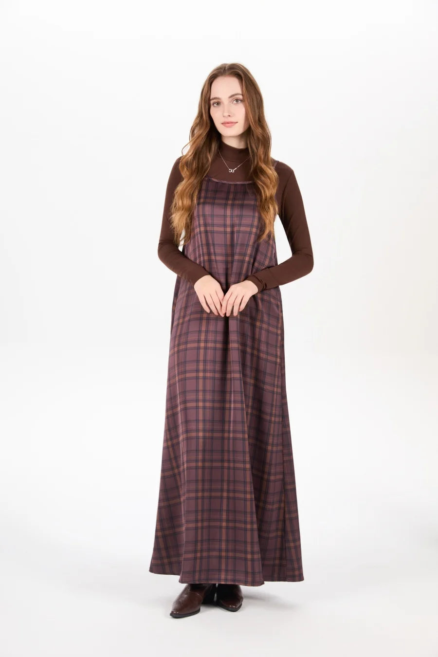 AS AW25 elegance slip satin dress + knitting cross top +mockneck woman clothing set adjustable maxi floor length