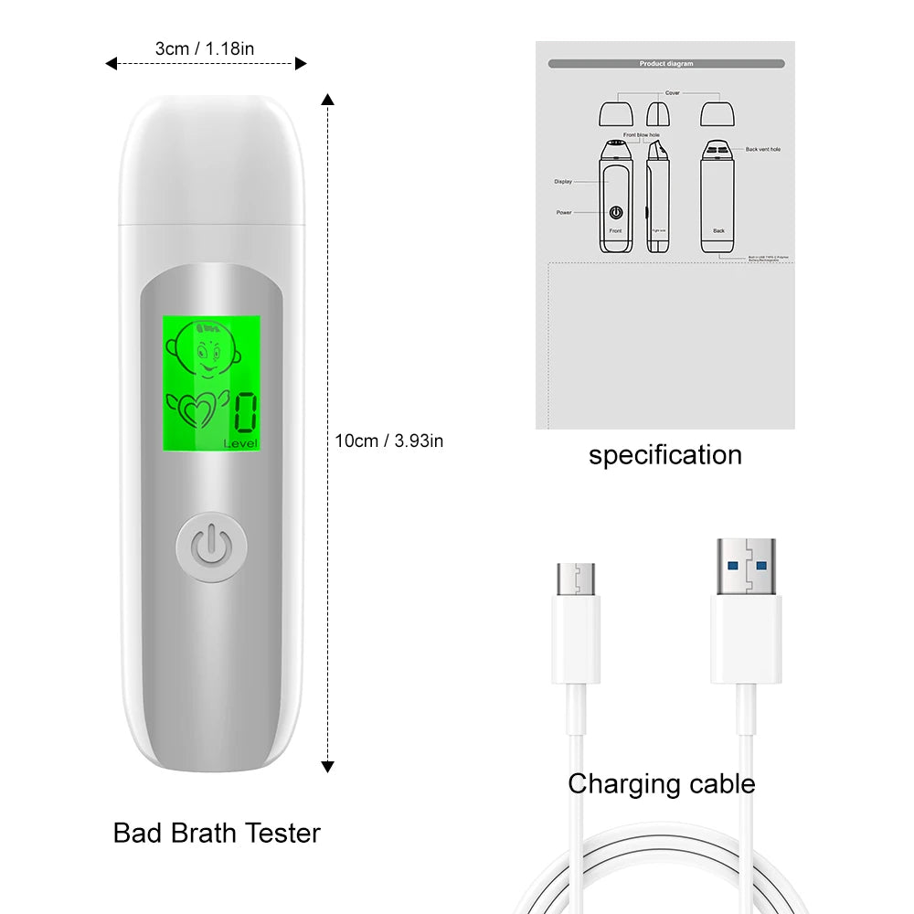 Oral Odor Tester, Portable Oral Health Monitor, Halitosis Tester with Built-in Battery, Charging Function