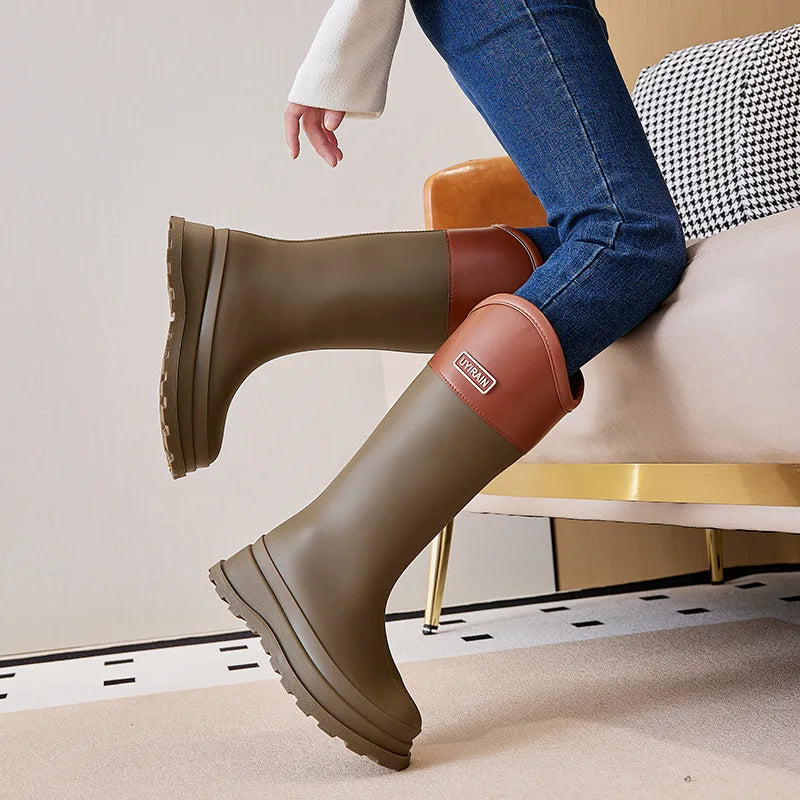 Adult Fashionable High-top Rain Boots Women's Waterproof and Non-slip Rain Boots for Outdoor Travel and Camping Cotton Warm Boot
