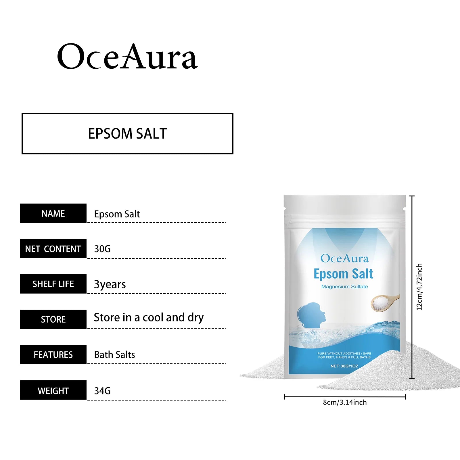 OceAura Epsom Salt Bath Stress Relief Dead Skin Remover Deep Cleansing Bath Soak Magnesium Moisturizing Body Relaxing Bath Salts