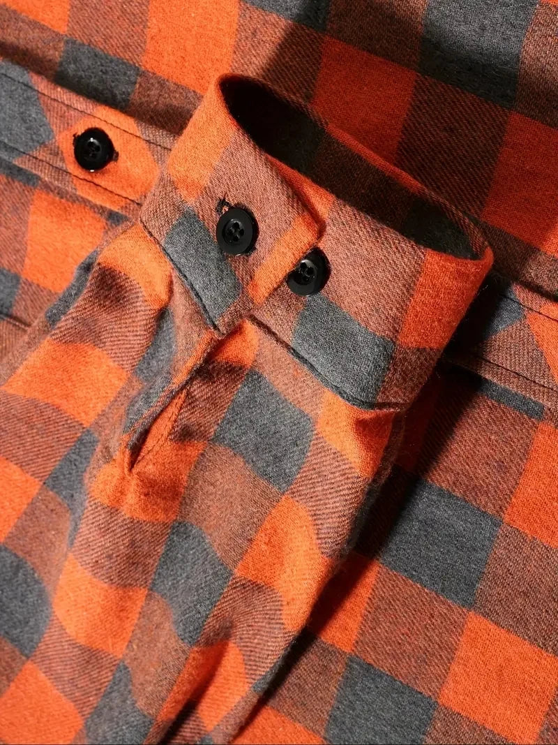Youth Fashion Street Hooded Plaid Shirt Men's Slim Fit Long Sleeved Shirt Couple Travel Casual Shirt Men's Sports Shirt Jacket