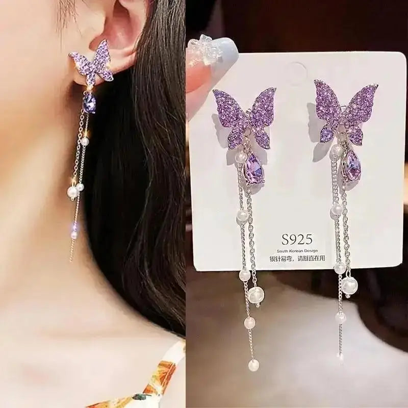925 Silver Needle Korean Fashion Pearl Tassel Earrings For Women Jewelry 2026 Trending New Luxury Women's Zircon Pearl Earrings
