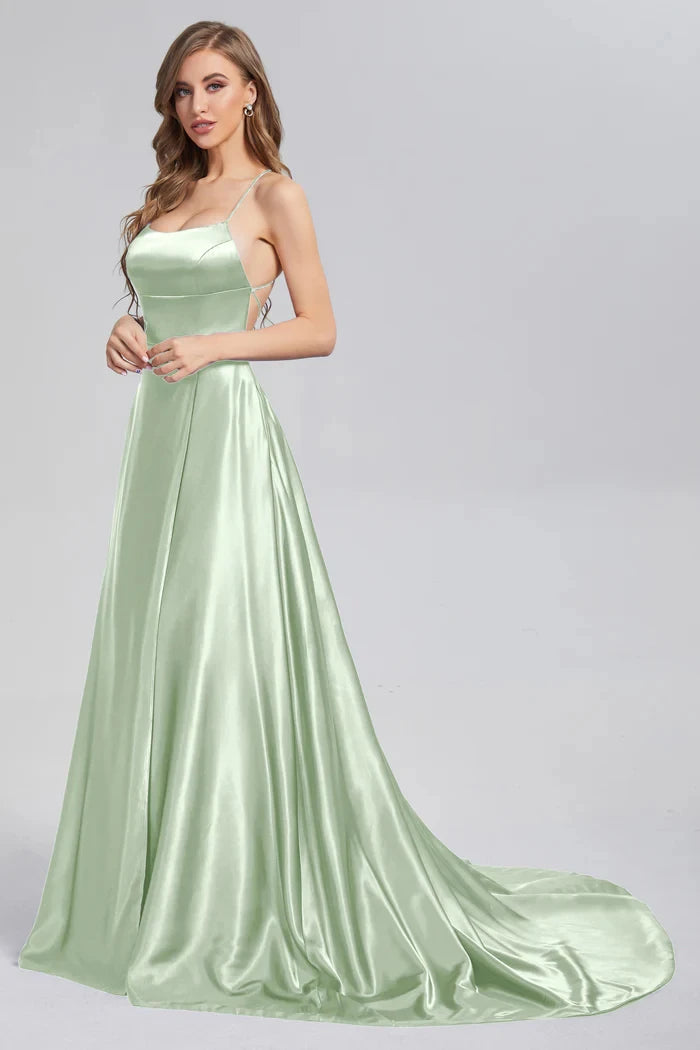 A-line Slit Cowl Neckline Satin 3 Styles Bridesmaid Dress With Tieing Dresses For Special Events Evening Dress Dresses For Prom