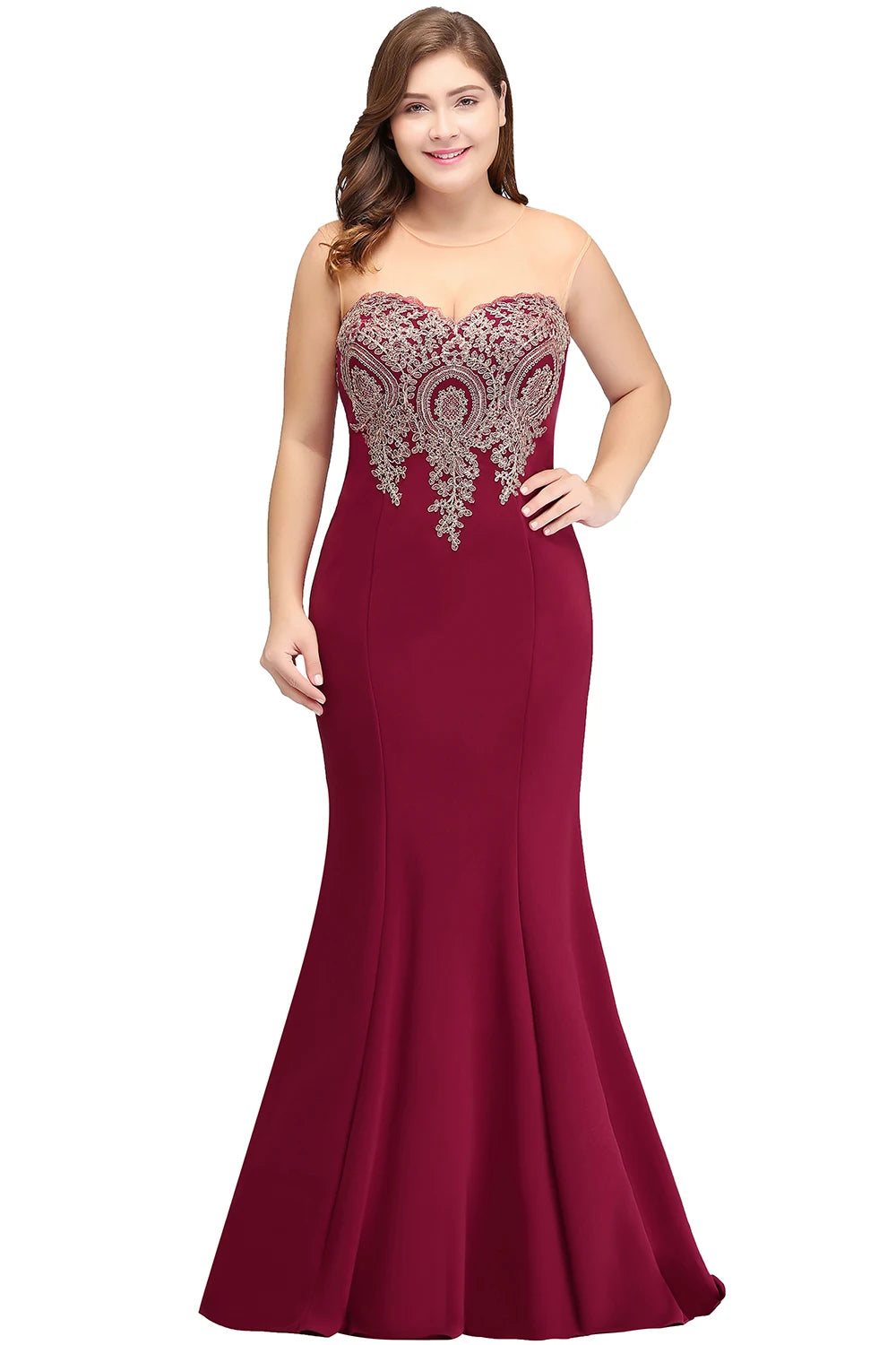 BABYONLINE Golden Appqulies Bridesmaid Dresses for Women Maxi Floor Length Mermaid Gowns Elegant Sweetheart Illusion Summer